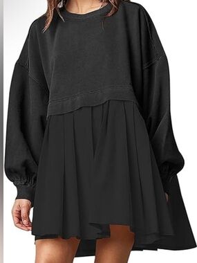Ugerlov Black Mixed-Fabric Pullover Dress - Women's Casual Dress